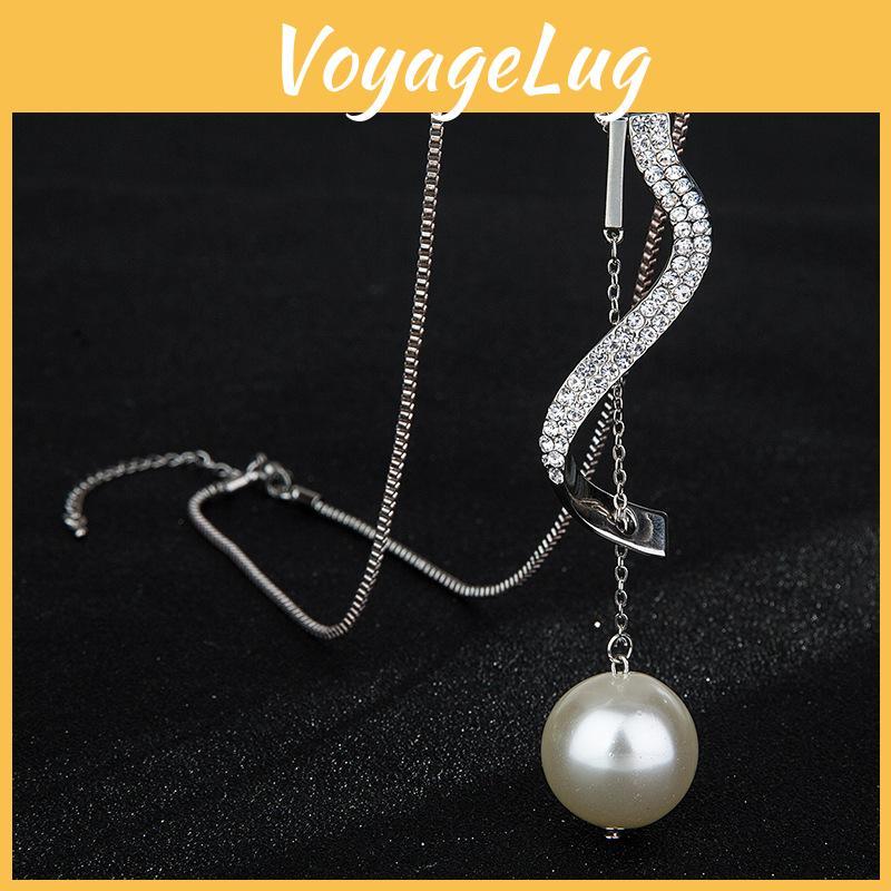 Stunning Korean Style Long Pearl Sweater Chain Necklace With Geometric Accents For Women