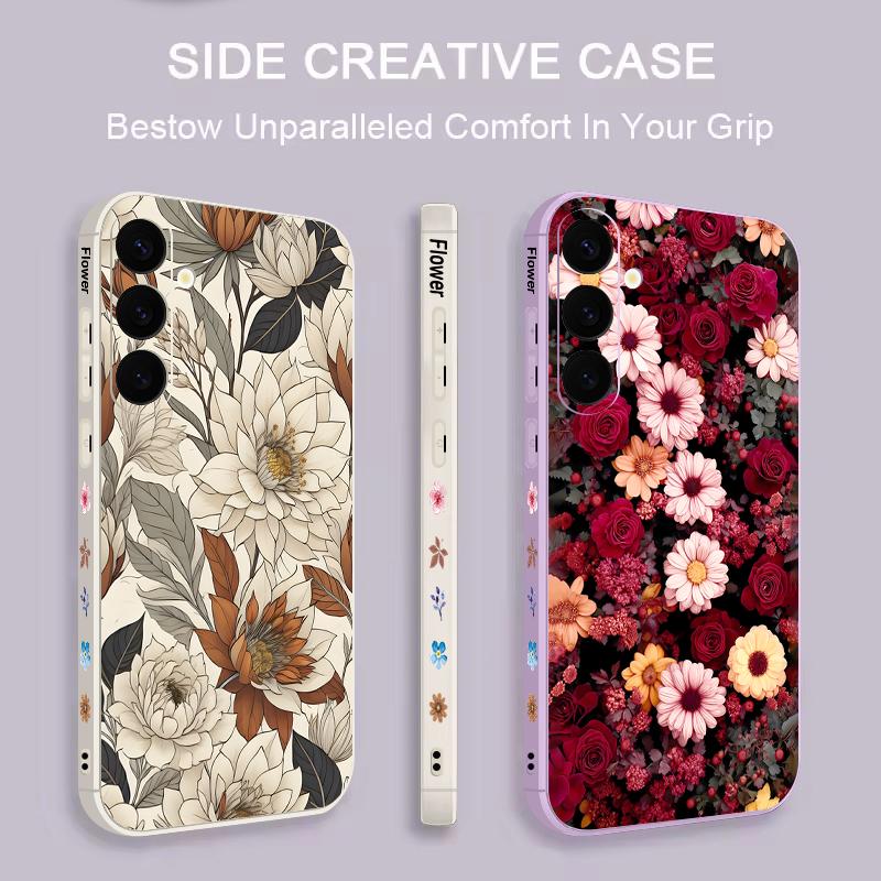 Floral Pattern Case For Samsung Galaxy S26 S25 Ultra S24 S23 S22 Plus S21 FE A15 A16 A17 A35 A36 A54 A55 A56 5G Silicone Cover