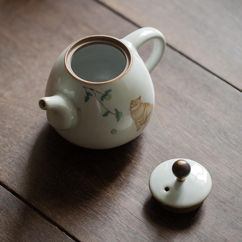 280ml Ru Kiln Teapot Can Be Nurtured and Cracked Ceramic Kung Fu Tea Set