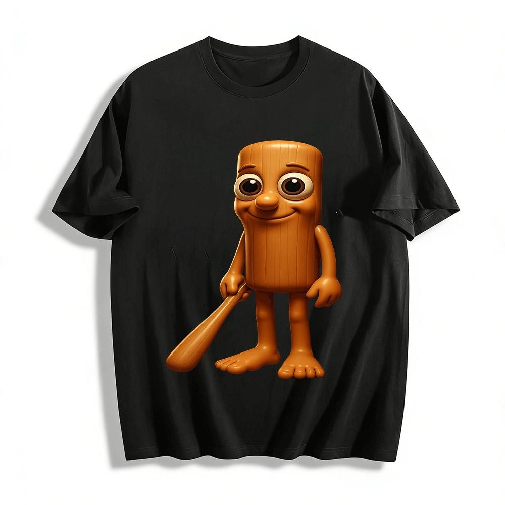

Cute Cartoon Wooden Stick Character Print Casual Short Sleeve T-Shirt Pure cotton T-shirt XXS