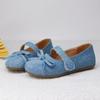 Girls Leather Shoes for Party Wedding Children Denim Fabric Princess Shoes Round Toe Kids Shallow Princess Shoes with Bowtie