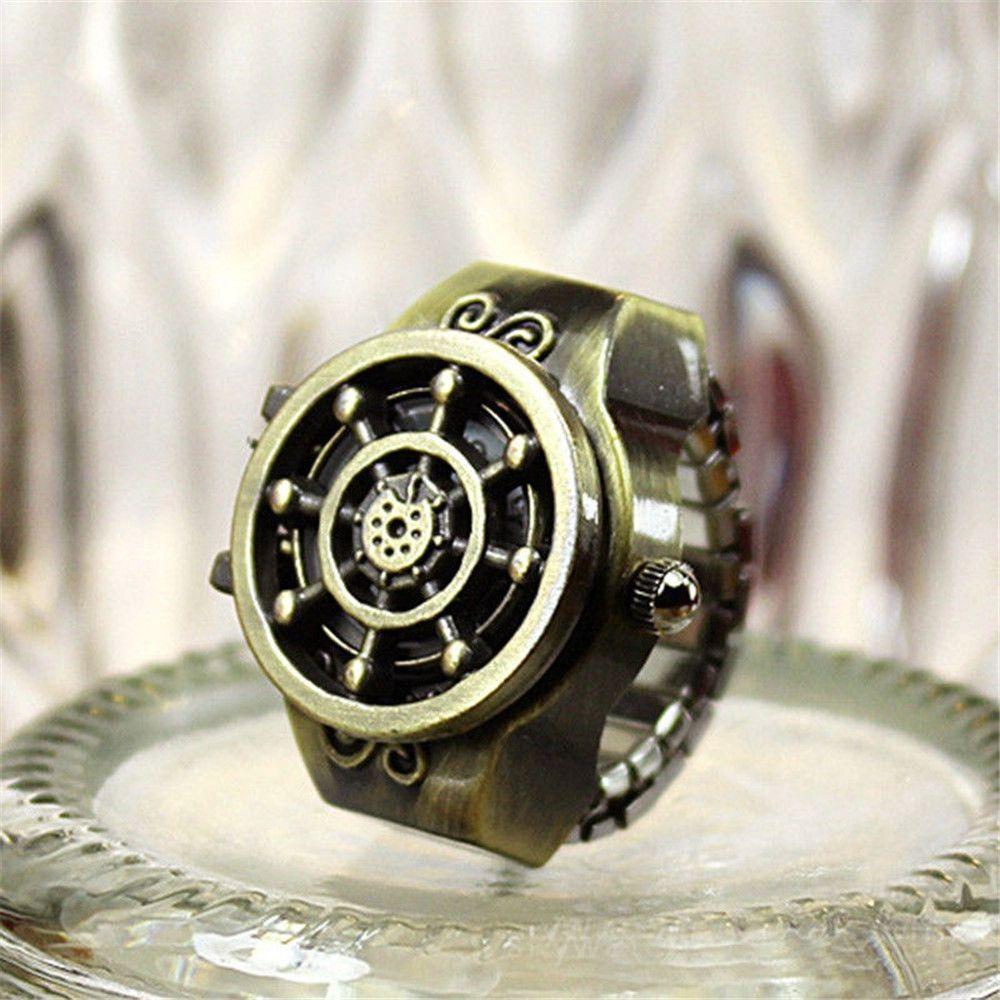 Vintage Kreatives Geschenk Unisex Bronze Mode Ringuhr Fingeruhr Schmuck Ruderdesign