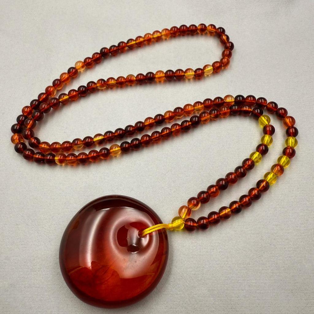 Amber Beeswax Teardrop Pendant Necklace for Men & Women - Blood Vein Charm, Ethnic Style, Peace & Safety Sweater Chain