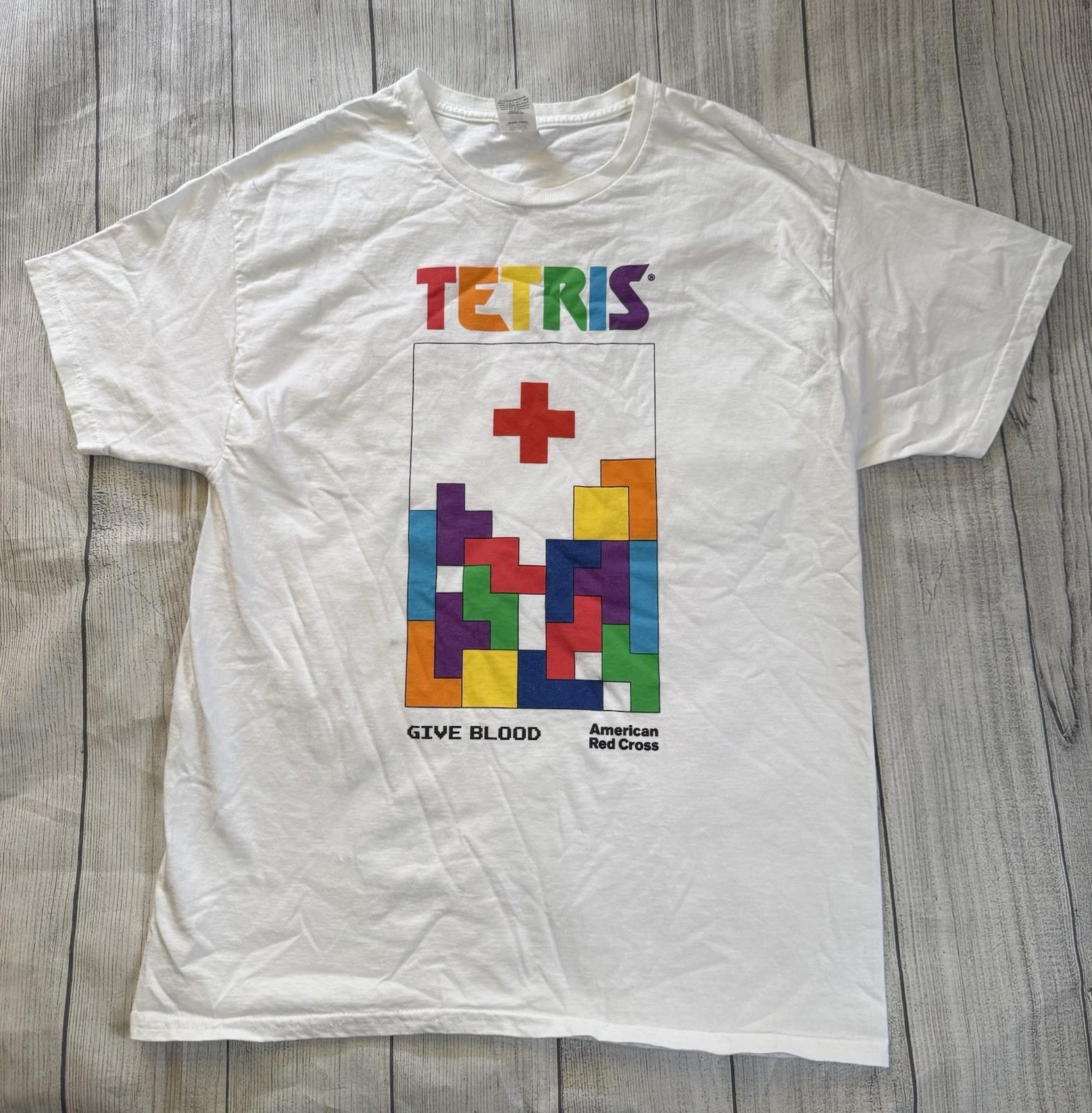 Tetris American Red Cross Give Blood Hanes White Multi Color T Shirt Size Large S