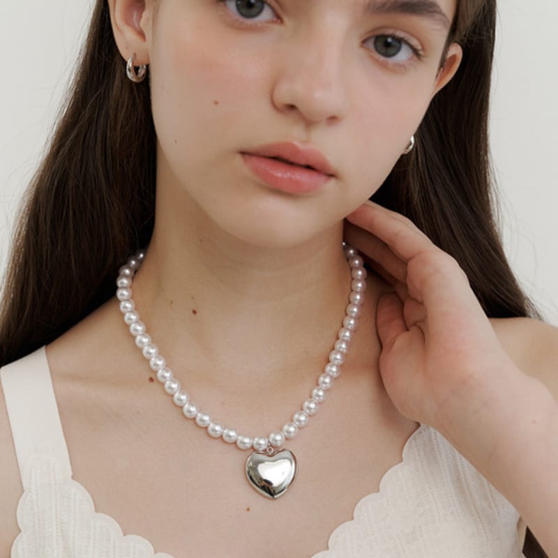 GETMEBLING Silver heart pearl Necklace