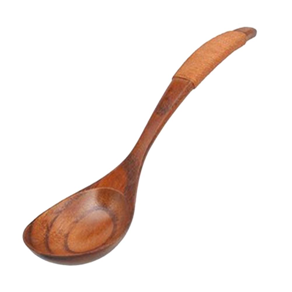 Old Lacquer Tied Brown Thread Natural Wooden Products Japanese Round Handle Wooden Spoon Home Handmade Wooden Spoon