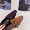 Low Heel Single Shoes New Square Toe Deep Mouth Metal Belt Buckle Soft Sole Low Top Shoes for Autumn