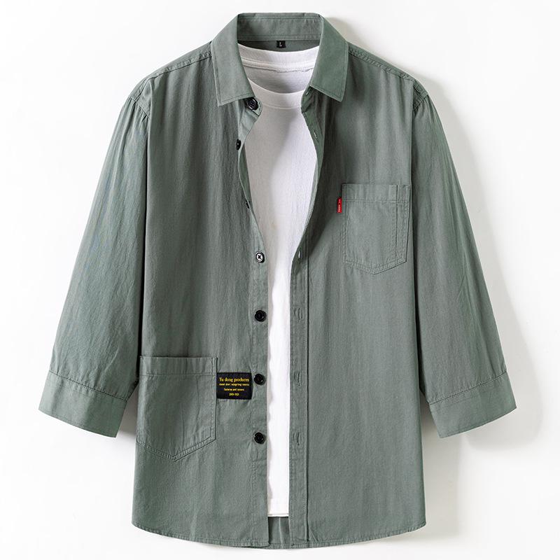 Camicia Casual da Uomo a Sette Maniche in Puro Cotone - Stile Hong Kong Primavera/Autunno Capospalla Largo