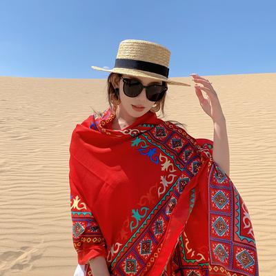 Sunscreen Shawl Women's Summer Thin Travel Big Scarf Desert Silk Scarf Ethnic Style Scarf Seaside Beach Scarf