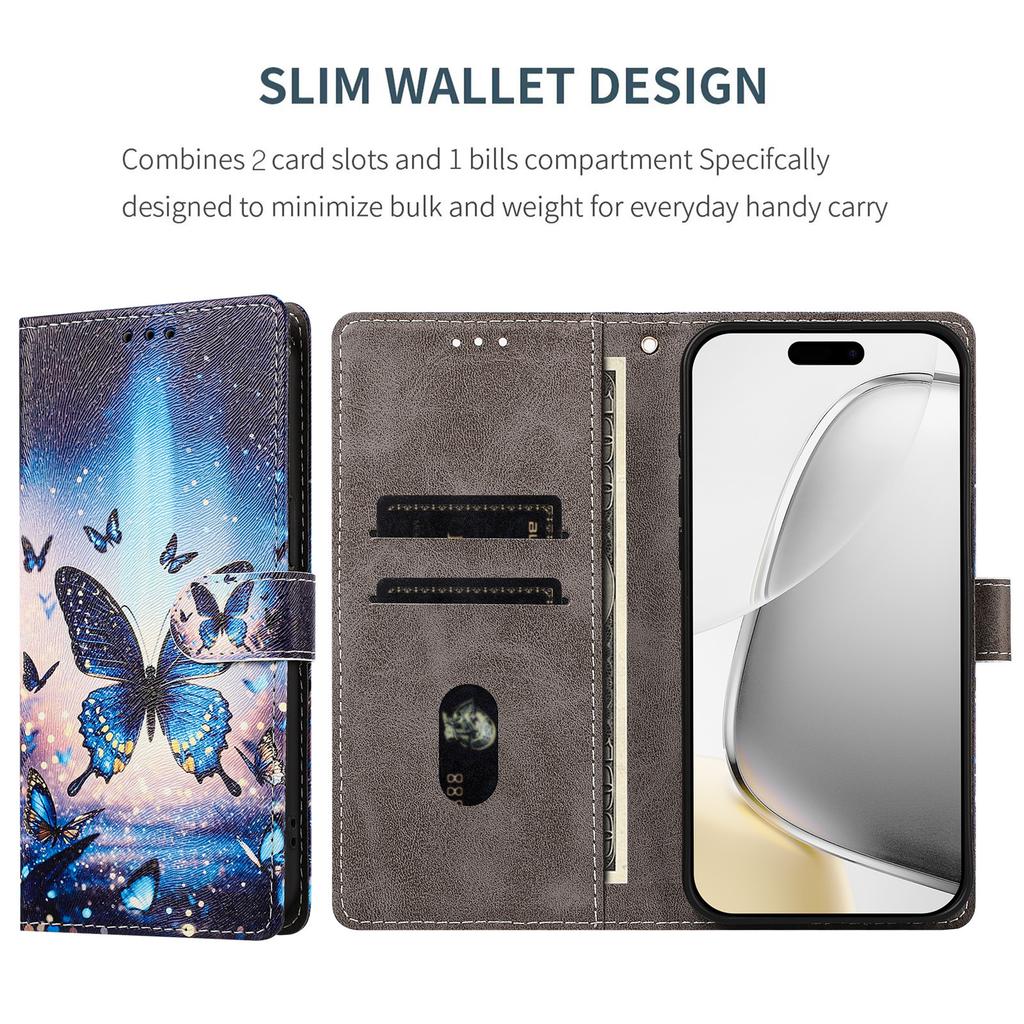 Suitable for iPhone 17PRO MAX Leather Case Apple 17E Painted Butterfly Card Wallet Case
