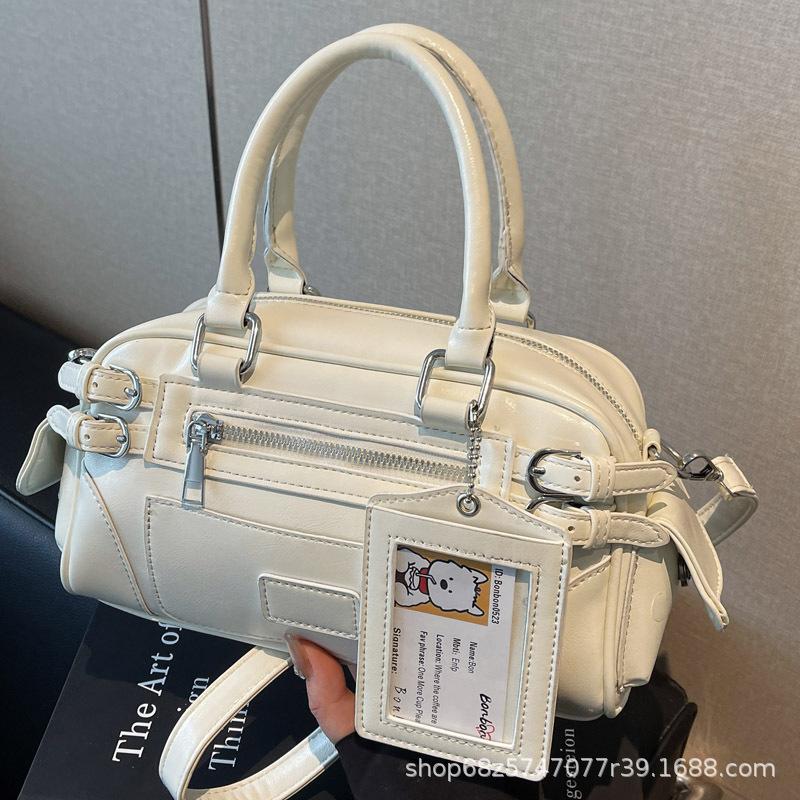 Premium Oil Wax Leather Small Bag Women's Fashion Commuter Briefcase Bowling Bag Spring Pink Shoulder Armpit Bag