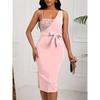 QICED Fashion Summer Spring Solid Color Print Sleeveless Casual Dresses