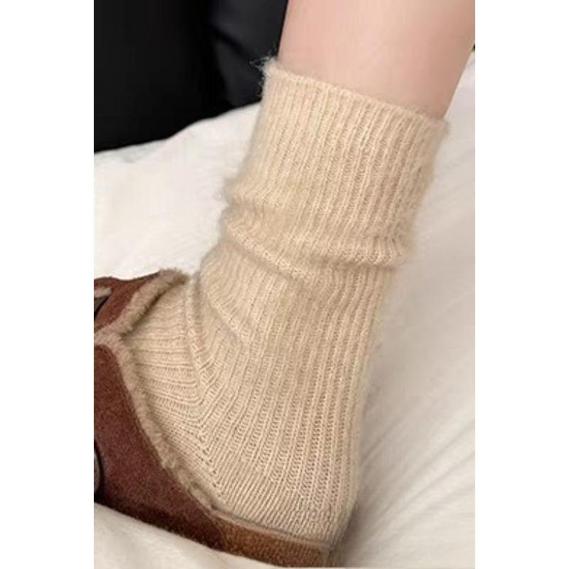 Wool Socks, Women's Autumn and Winter Mid-calf Socks, Thickened Warm Cashmere Long Socks, Winter Birken Shoes, Pile Socks