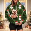 Damen Christmas Print Kapuzenpullover mit Haustier-Tasche Langarm Lässiger Pullover für die Feiertage
