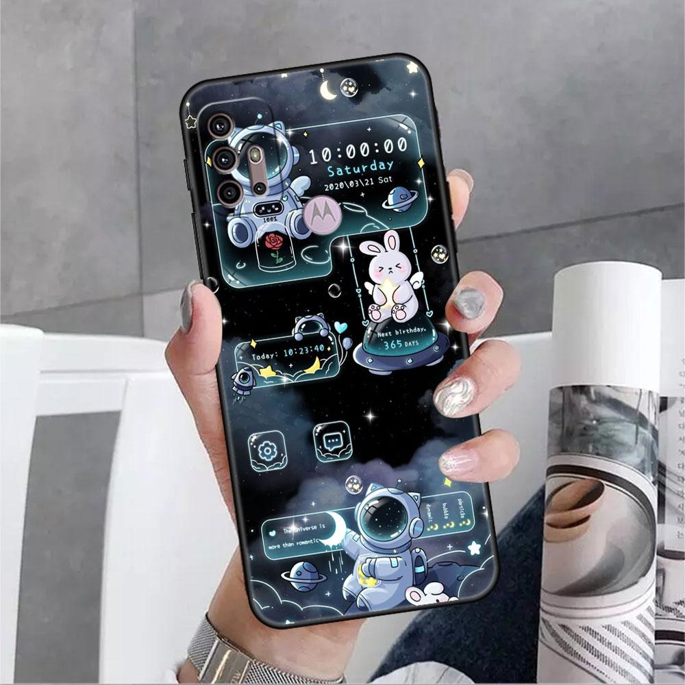 Astronaut Cartoon Case For Motorola G30 G9 Play G82 G52 G60 G8 G9 Power G50 One Fusion Edge 30 20 Black Soft Phone Capas