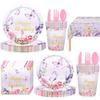 Children's Spring Flowers & Butterflies Party Set - Disposable Plates, Tablecloth & Napkins