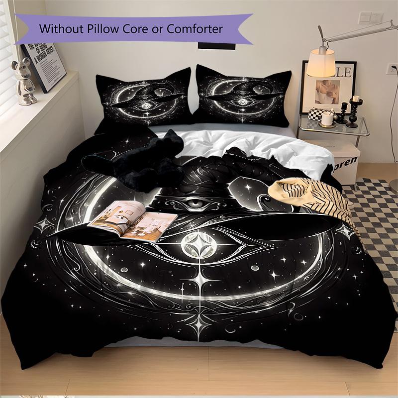 3pcs Witch's Hat Illuminated by Stars and Moonlight Bedding Set - Includes 1 Quilt Cover and 2 Pillowcases, Comfortable Bedding with Stylish Desi
