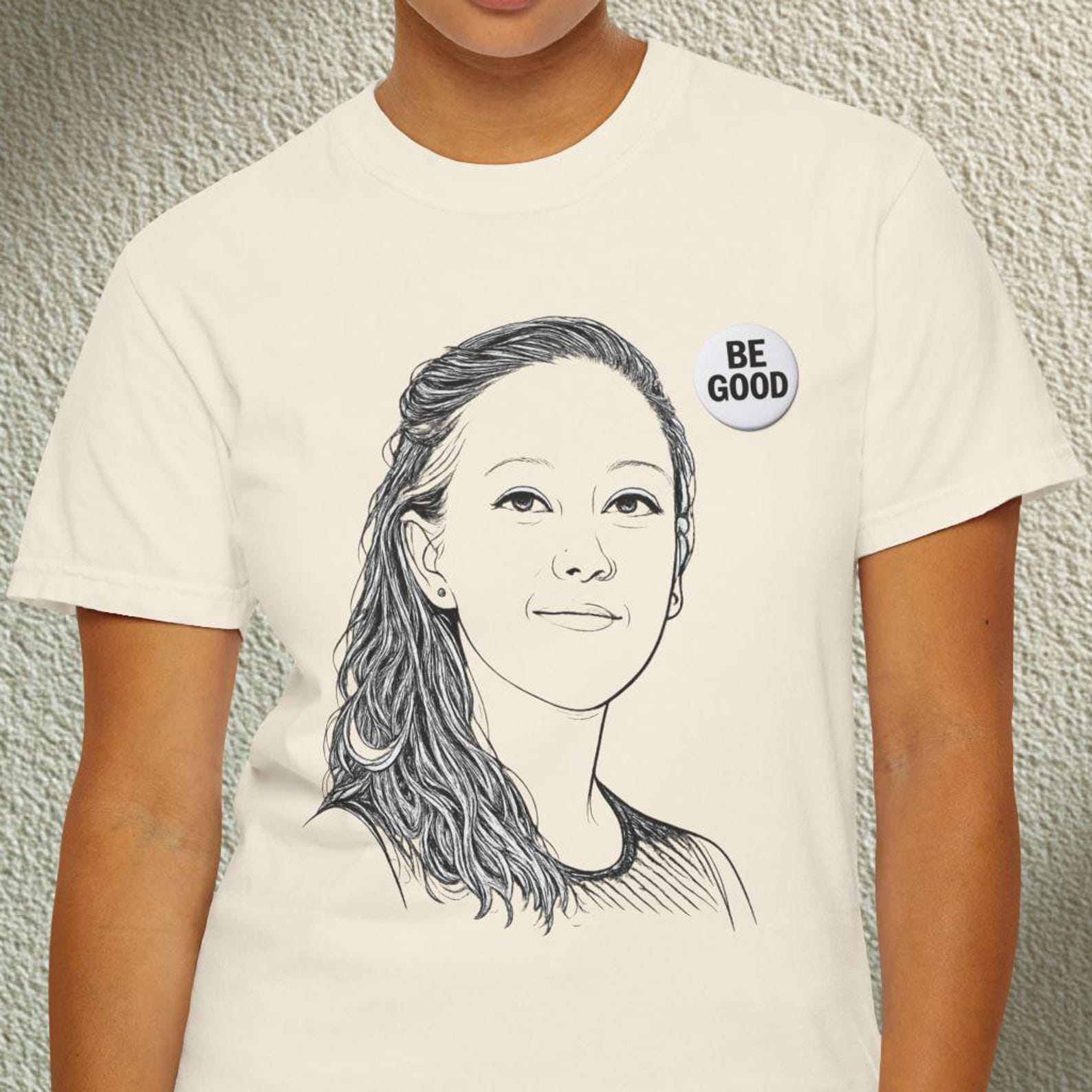 Be Good Line Art Portrait T-Shirt, Minimalist Face Tee L
