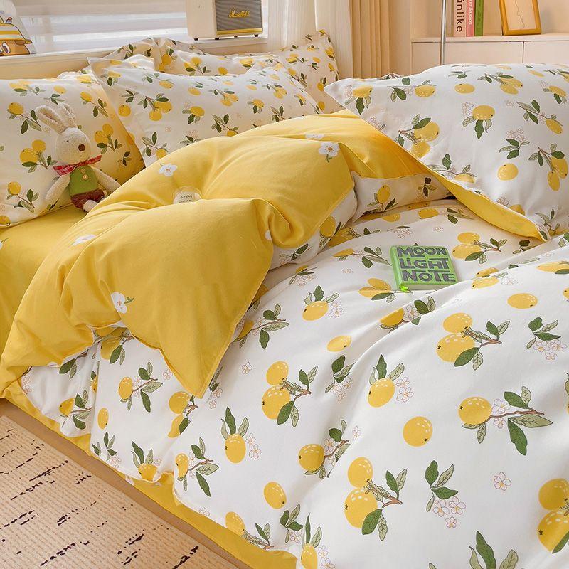 Zestaw czteroczęściowy Klasy A Domowy Gruby Przyjazny dla skóry Piaskowany Twill Ins Kreskówkowy Pokrowiec na kołdrę Zestaw trzyczęściowy na łóżko do akademika