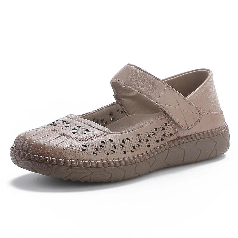 

Удобные женские туфли из мягкой коровьей кожи, весенние сандалии на толстой подошве, женская обувь из натуральной кожи, обувь для мамы, ретро, ажурные одинарные туфли 41