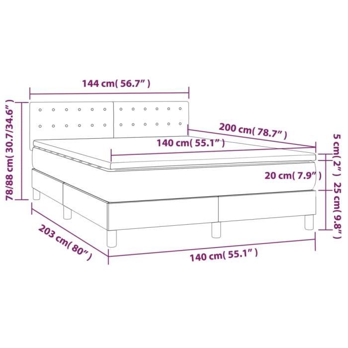 3140939 vidaXL Lit à sommier tapissier avec matelas Noir 140x200 cm Tissu