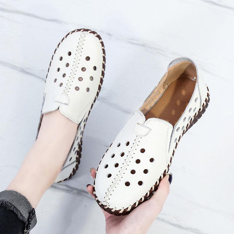 Mode GKTINOO 2025 Sommer Echtes Leder Vintage Slipper Schuhe Damen Bequem Slipper Handgefertigt Leder Atmungsaktiv Hohl Weiche Schuhe Frau