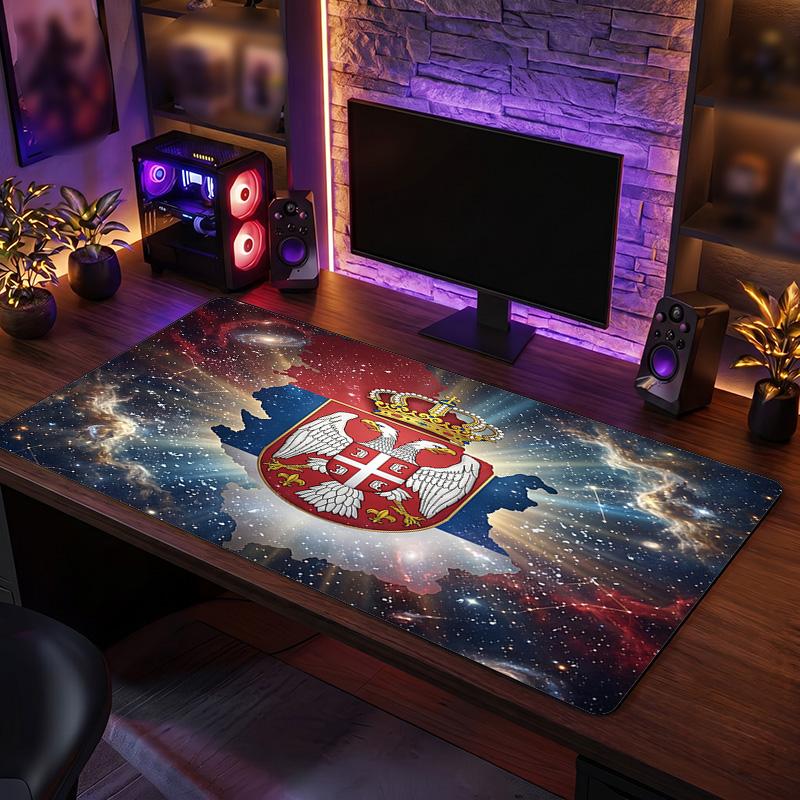 X2514==Serbia Crest Mouse Pad, Extended Non Slip Rubber Desk Mat for Gaming Office Laptop Fan Gift