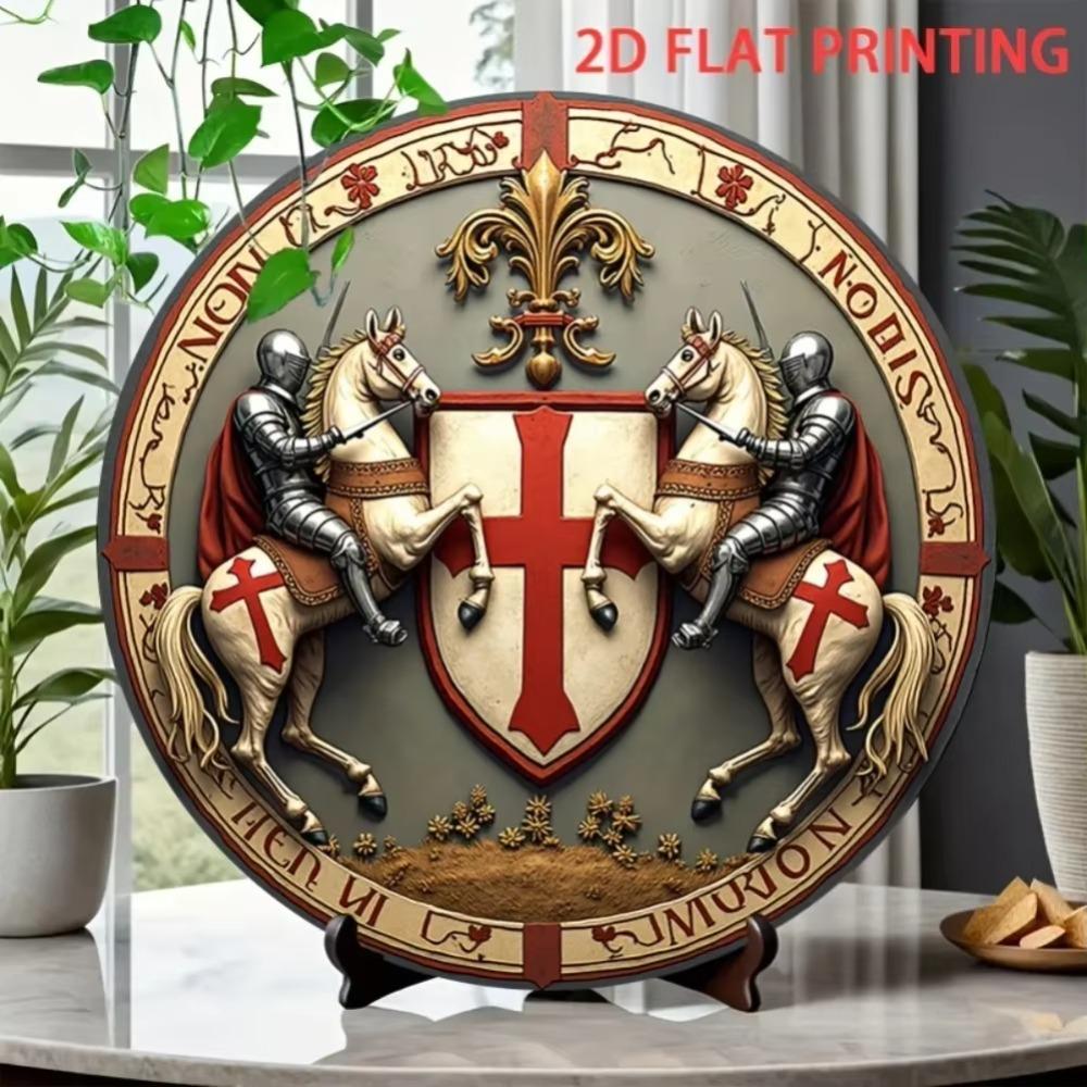 Ritter Templer Metall Wandkunst 8x8 Zoll Mittelalterliche Dekoration Vintage Lateinisches Motto Schild