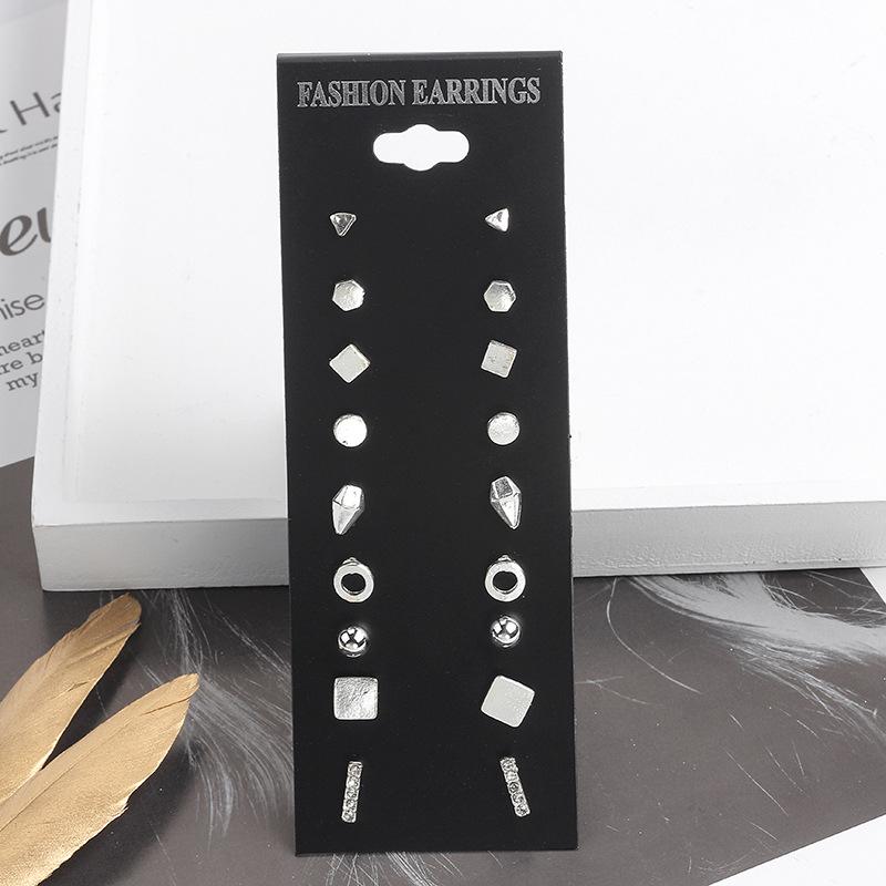 

9 Pairs/Lot Women s Stud Earrings Set Copper Color Metal Triangle Square Polygon Geometric Statement Punk Hiphop Style Earrings