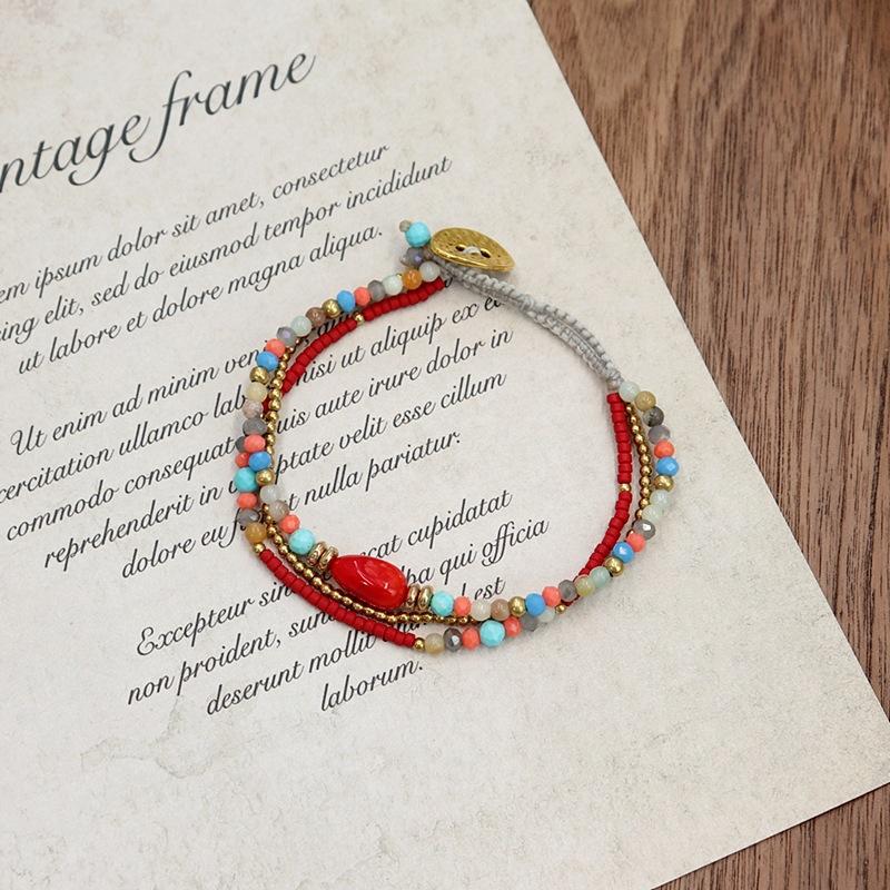 Niche design hand-woven natural stone crystal bracelet wind bohemian color bracelet bracelet bracelet rope accessories