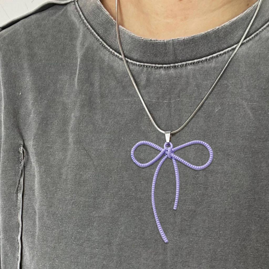 Bow Necklace for Women Beaded Bowknot Pendant Necklaces Bead Chain Pendant Neckwear Fashion Gifts for Women