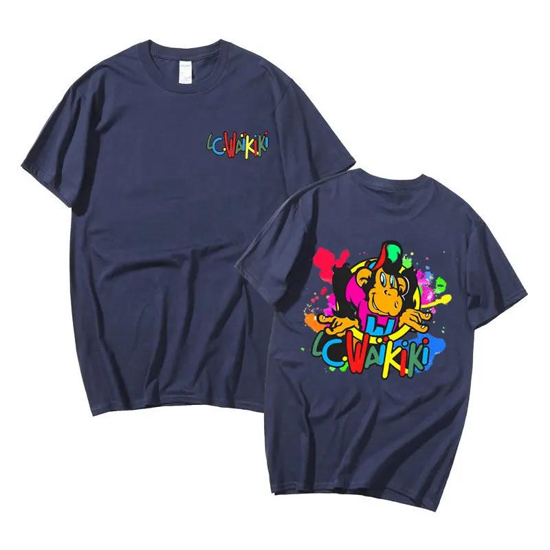

Lc Waikiki Monkey Print Tshirt 2025 Summer Funny Cartoon Monkey Loose Shortsleeved Tshirt Male 100 Cotton Tshirt 4XL
