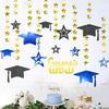 Cheerland Winter Graduation Party Decorations Blue and Gold Hanging Photo Backdrop Kit Congrats Grad Giltter 2025 Hanging Wall Banner University High