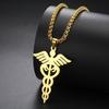 Dawapara Caduceus Necklace Archangel Wings Healing Medical Symbol Pendant Asclepius Protection Amulet Stainless  Steel Jewelry