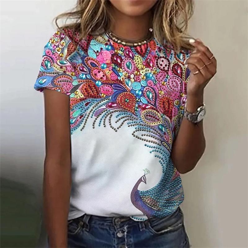 

3D Printed Colorful Deer T Shirt for Women Abstract Geometry Graphic Short Sleeves Summer Street O-Neck Tees Tops Loose T-Shirts 6xl