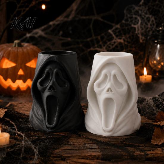 Trick or Treat Bucket Halloween Ghost Face Candy Bucket, 3D Printed Snack Holder, Scary Party Decorations Spooky Screaming Desktop Organizer