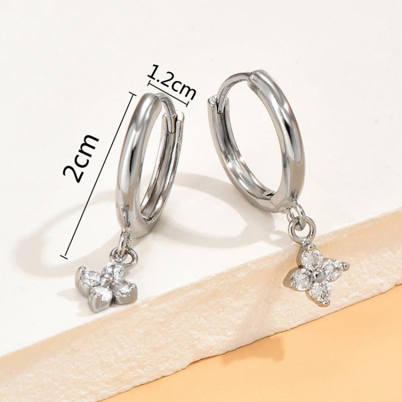 Sweet Fashion Personality Simple Women's Copper Ear Buckle Flower Pendant Earrings