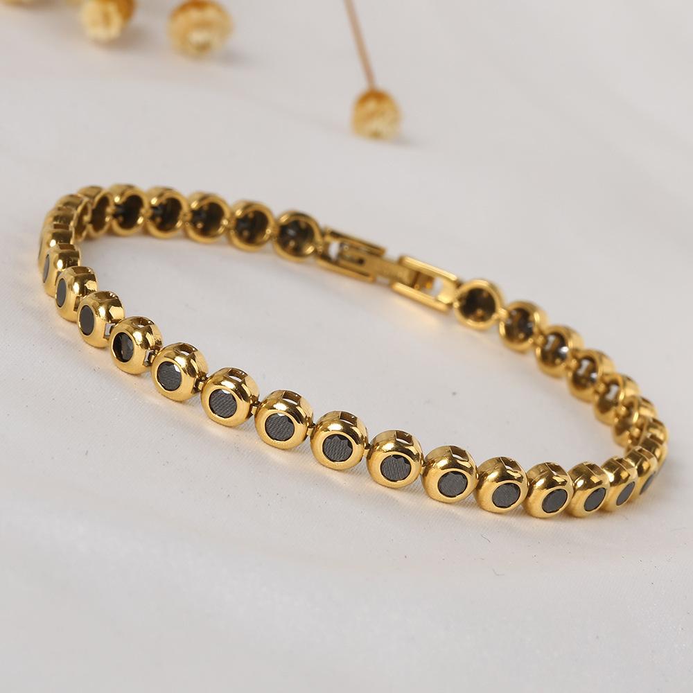 Women Dainty Trendy CZ Jewelry Gift 5mm Multi Color 5A ZIRCON Bezel 14K Gold Plated Stainless Steel Waterproof Tennis Bracelet