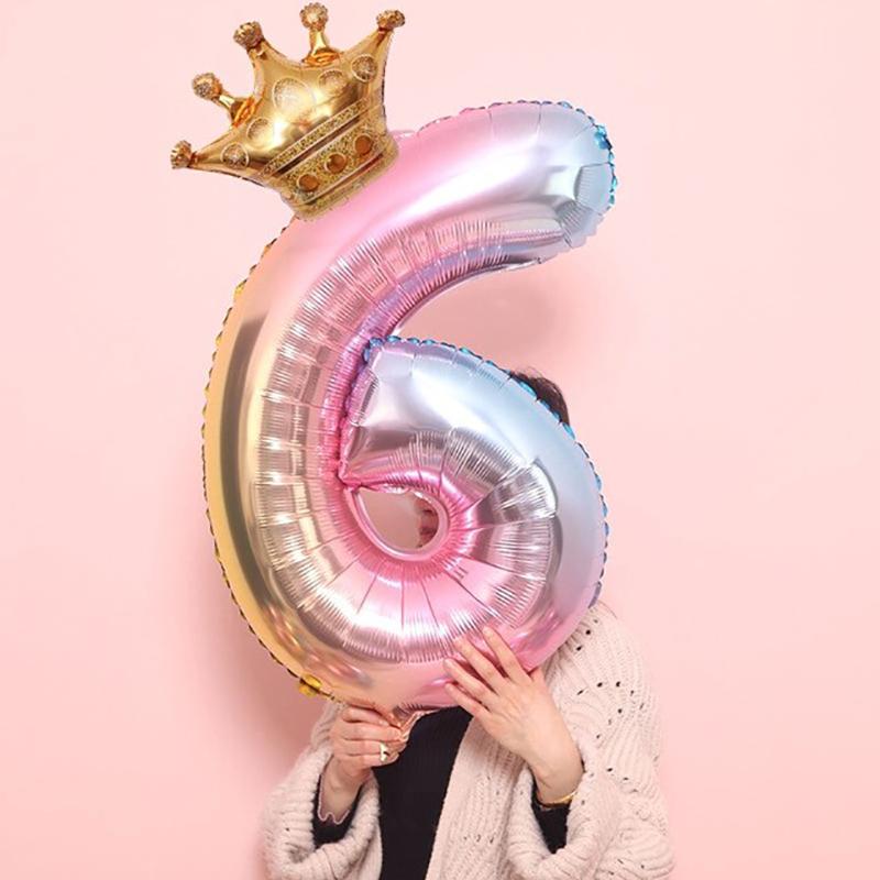 2pcs 32inch Aluminum Foil Gradient Number Balloons 12Inch Crown Balloon Birthday Wedding Party Decoration