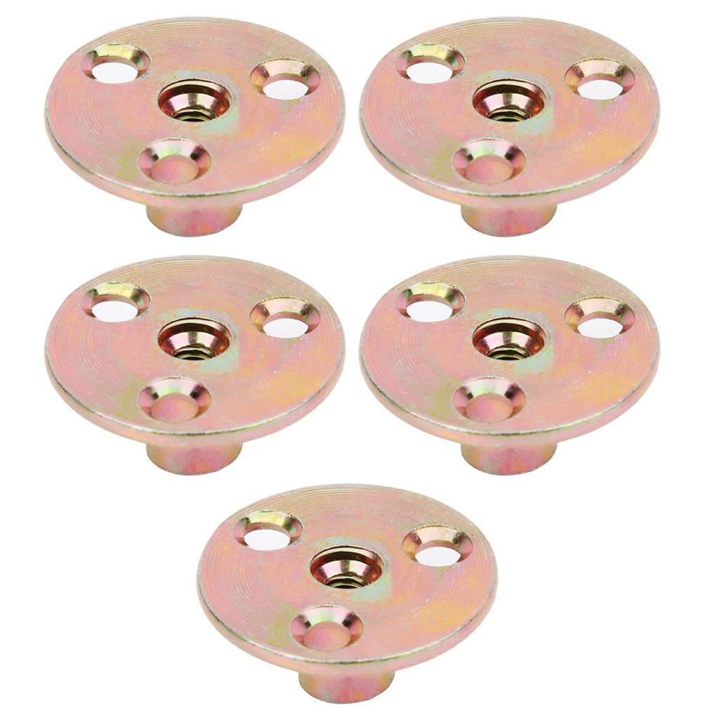 5 Pcs T Nut Flange 3 Hole Galvanized Iron Furniture Fixing Tee Round Base NutM10