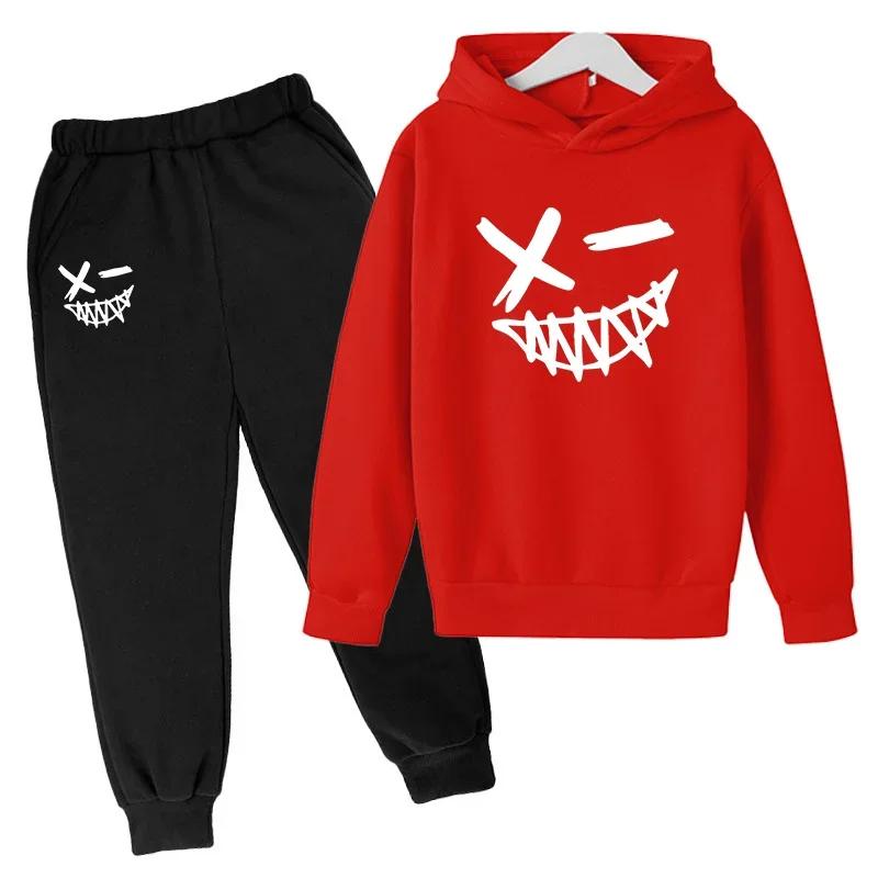 Böses Lächeln Aufdruck Kinder Frühling Herbst Sweatshirt Hose 2er Set 1-12 Jahre Kind Junge Mädchen Kleidung Jungen Freizeit Sport Set