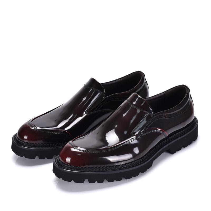 Men s Glossy Patent Leather Loafers: Slip-on Breathable Casual Shoes with Cowhide Thick Sole, British Style. 44
