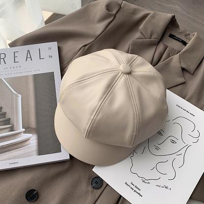 Autumn Winter PU Leather Beret Vintage Newsboy Cap Fashion Pumpkin Hat for Women Warm Retro Artist Baker Boy Hat