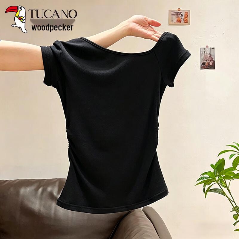 Women s Off-Shoulder Pleated Waist Short-Sleeve Top S