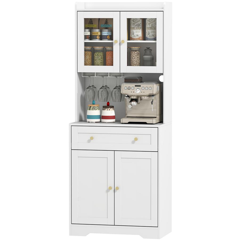 Kitchen Cabinet with Worktop, Wine Glass Holder, Storage Cabinet for Kitchen, Dining Room, 170 Cm, MDF, Glass, White