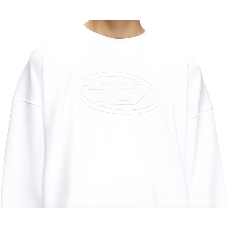 Diesel FW24 Embroidered Logo Solid Color Round Neck Drop Shoulder Long Sleeve Sweatshirt Men Sweatshirt White A037900JYYJ-100