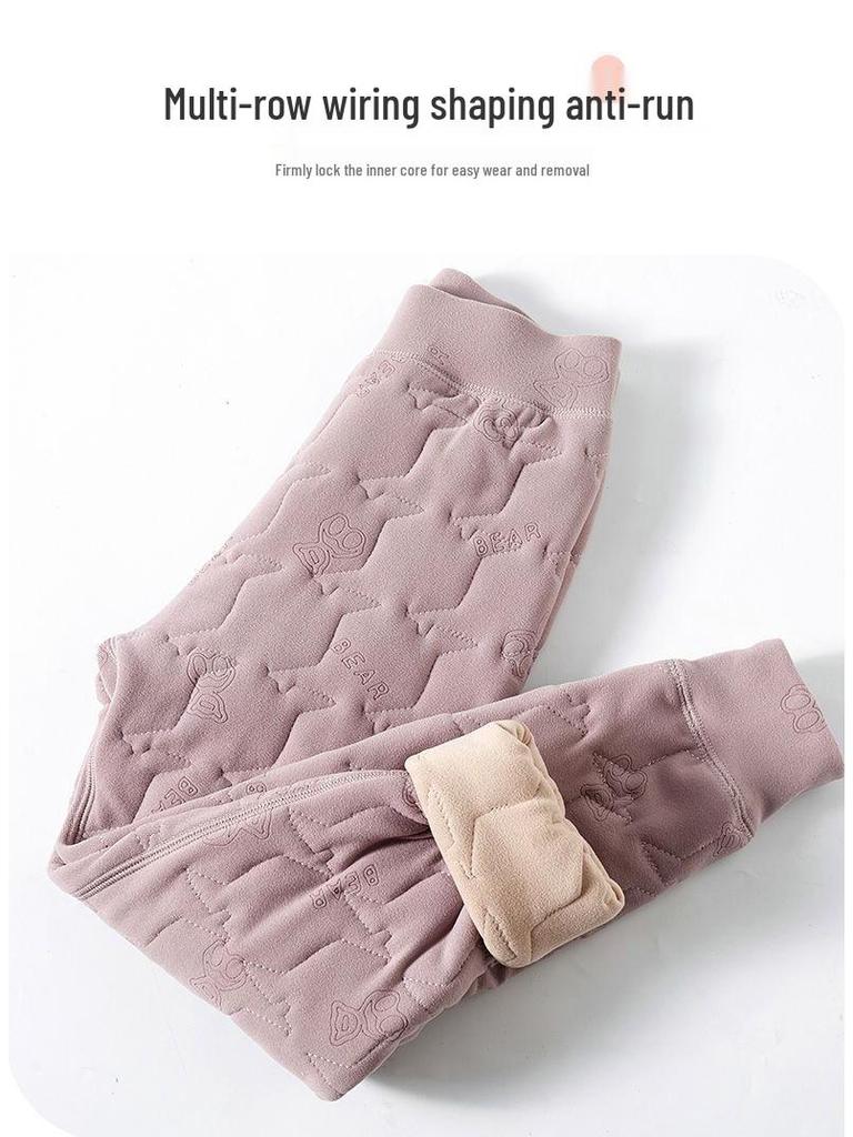 Kids' Winter Plush Liner Pants: Warm, Thick, Cotton, Belly-Protection Base Layer for Boys & Girls