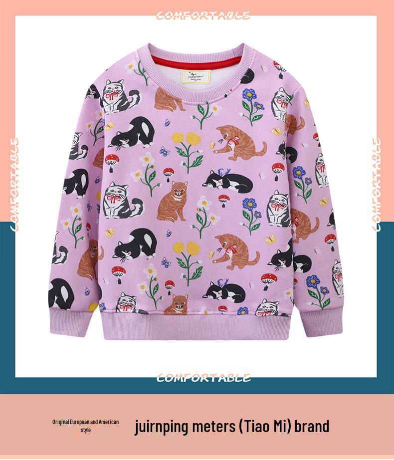 Autumn New Arrivals: Girls' Cartoon Print Pullover Hoodies