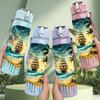 1PC Tropical Beach Palm Tree Pattern 750ml Color Plastic Sports Water Bottle Leakproof Flip Straw Lid Suitable for Sports Office Home Use