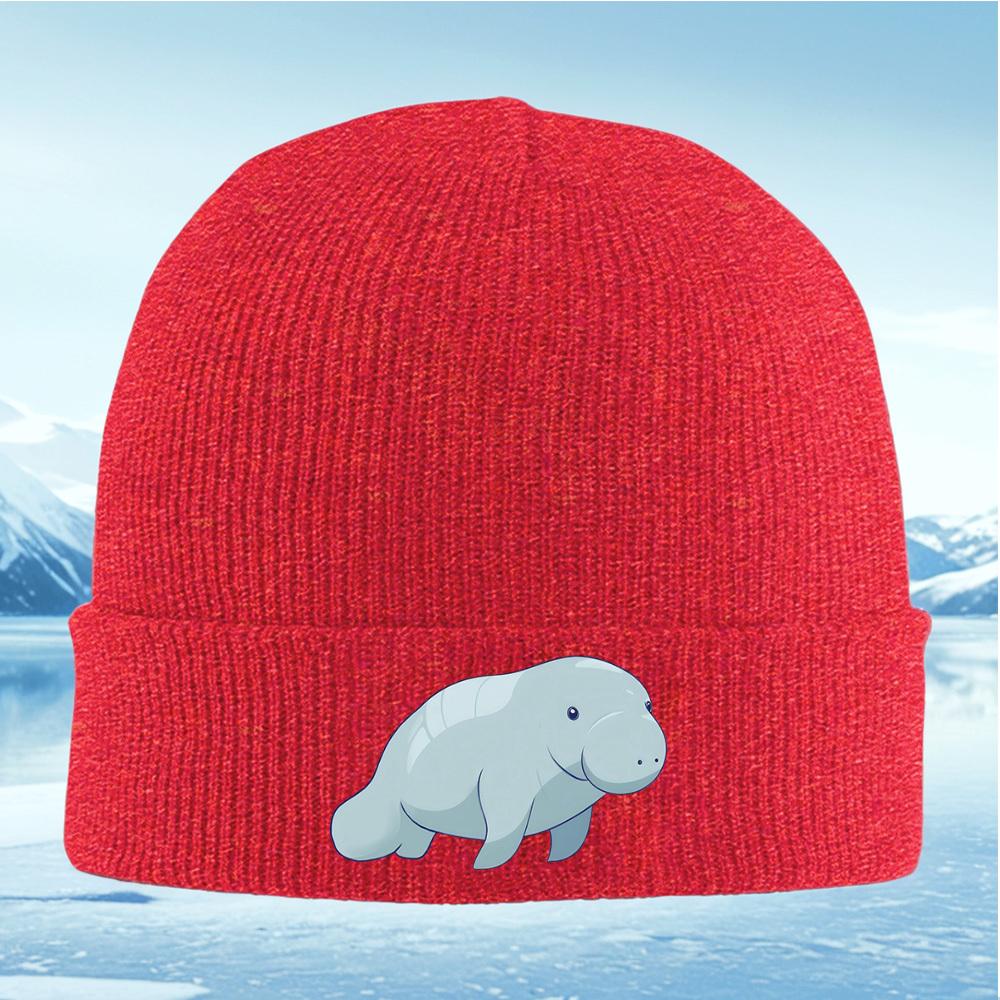 

Cartoon manatee creature illustration cute Men Women Unisex Knitted Hat Beanie Pullover Cap Winter Thermal Warm Christmas Outdoo